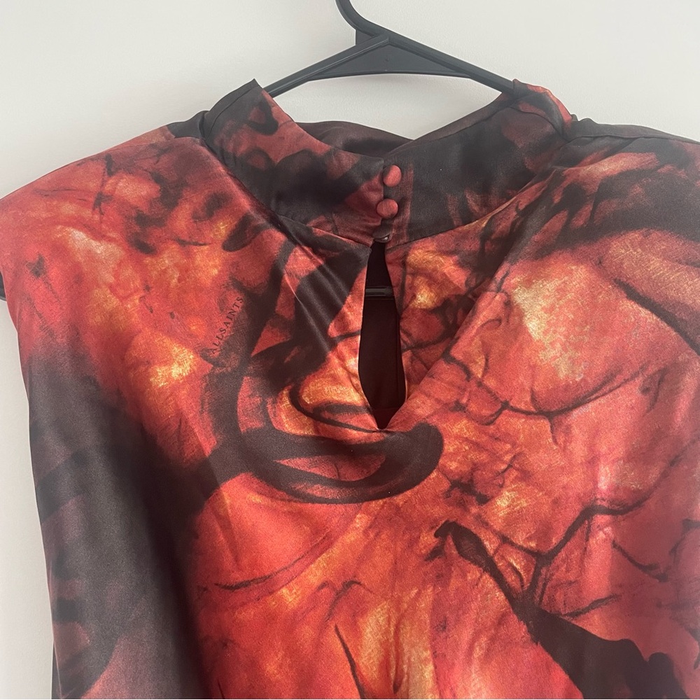 Allsaints orange/Red and black dress with a tie at the side - Picture 4 of 7